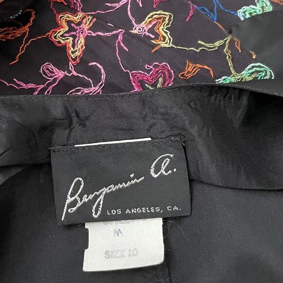 Vintage Black Embroidered Vest Size Rainbow Floral Waistcoat Dopamine Artsy Dark - Picture 6 of 8